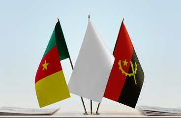 Flags of Cameroon and Angola with a white flag in the middle