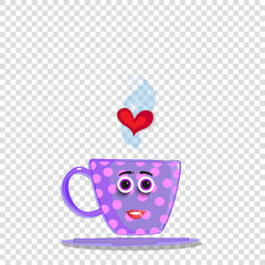 Cute violet cartoon cup with pink polka dots pattern