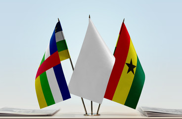 Flags of Central African Republic and Ghana with a white flag in the middle