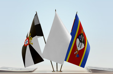 Flags of Ceuta and Swaziland with a white flag in the middle