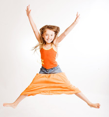 girl jumps on a white background