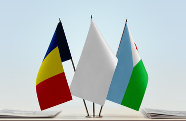 Flags of Chad and Djibouti with a white flag in the middle