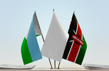 Flags of Djibouti and Kenya with a white flag in the middle