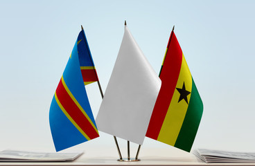 Flags of Democratic Republic of the Congo (DRC, DROC, Congo-Kinshasa) and Ghana with a white flag in the middle