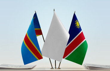 Flags of Democratic Republic of the Congo (DRC, DROC, Congo-Kinshasa) and Namibia with a white flag in the middle