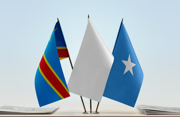 Flags of Democratic Republic of the Congo (DRC, DROC, Congo-Kinshasa) and Somalia with a white flag in the middle