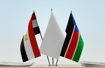 Flags of Egypt and South Sudan with a white flag in the middle