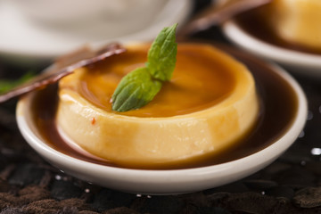 Caramel dessert and vanilla herb