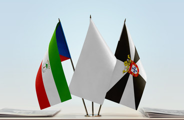 Flags of Equatorial Guinea and Ceuta with a white flag in the middle