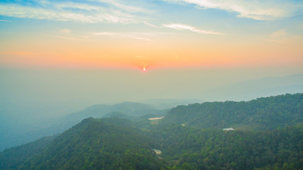 aerial photography on hilltop of Mon Jam Mae Rim Chiang Mai Thailand.