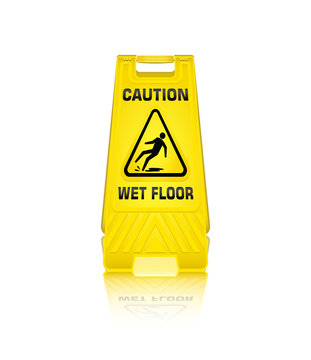 Caution wet floor sign isolated on white background, Security Warning, Plastic yellow, Vector, EPS10