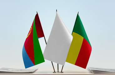 Flags of Eritrea and Benin with a white flag in the middle