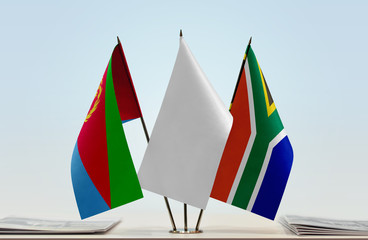 Flags of Eritrea and Republic of South Africa with a white flag in the middle