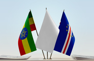Flags of Ethiopia and Cape Verde with a white flag in the middle