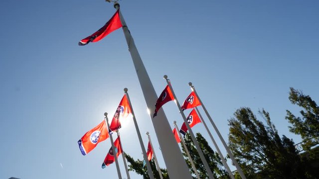 View Of TN State Flags In Bicentennial Capitol Mall State Park Tilt Up