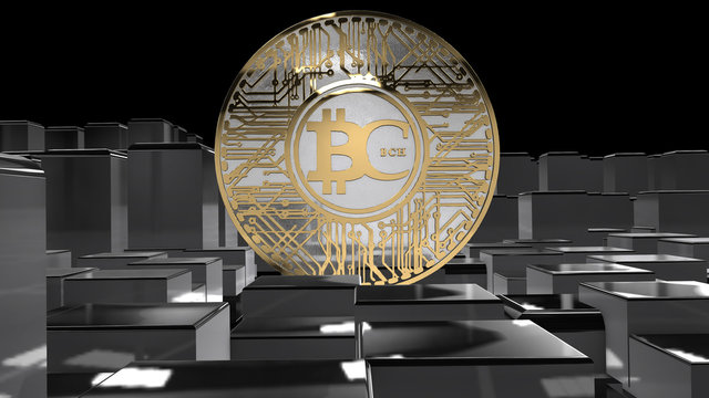 Bitcoin Cash coin (BCH) blockchain cryptocurrency altcoin 3D Render, Bitcoin Cash is a hard fork of the cryptocurrency bitcoin.