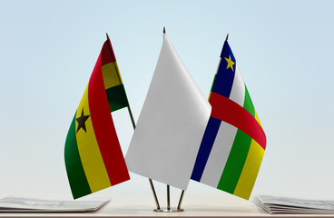 Flags of Ghana and Central African Republic with a white flag in the middle
