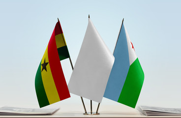 Flags of Ghana and Djibouti with a white flag in the middle