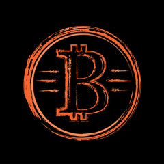 Gold bitcoin ink drawing, vintage style for t shirt and printing.