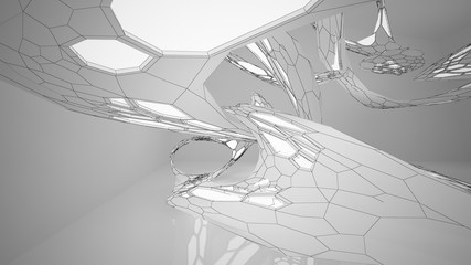 Fototapeta na wymiar Abstract drawing white parametric interior. Polygon black drawing. 3D illustration and rendering.