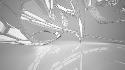 Abstract drawing white parametric interior. Polygon black drawing. 3D illustration and rendering.