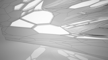 Abstract drawing white parametric interior. Polygon black drawing. 3D illustration and rendering.