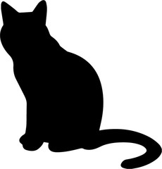 Silhouette of sitting black cat  isolated on white background. V