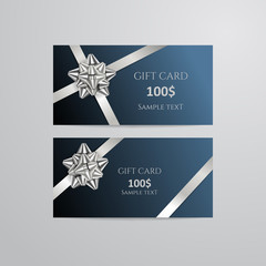 Gift Cards With silver Bow And Ribbon.