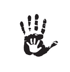 Black and white silhouette of adult and baby hands on white
