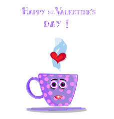 valentine's day greeting card with cute cartoon female cup