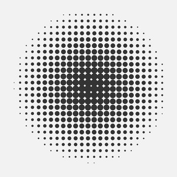 Halftone circle pattern. Vector pop art retro style texture background. Abstract dotted template backdrop, print poster, banner. Monochrome half-tone black element isolated on white
