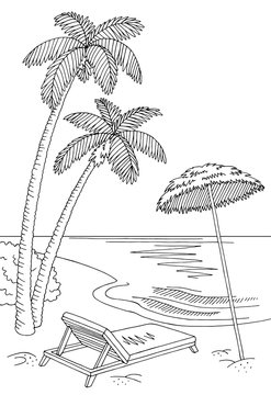 Sea coast beach graphic black white landscape sketch vertical illustration vector