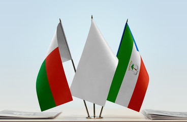 Flags of Madagascar and Equatorial Guinea with a white flag in the middle