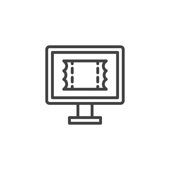 Online booking outline icon. linear style sign for mobile concept and web design. Ticket on computer monitor simple line vector icon. Symbol, logo illustration. Pixel perfect vector graphics