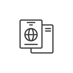 International passport outline icon. linear style sign for mobile concept and web design. Travel documents simple line vector icon. Symbol, logo illustration. Pixel perfect vector graphics
