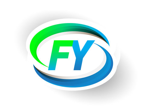 initial letter FY logotype company name colored blue and green swoosh design, modern logo concept. vector logo for business and company identity.