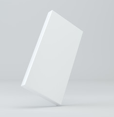 White package blank box from top front side angle. 3D illustration on studio light background