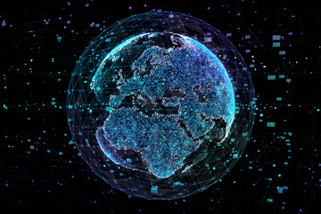 Data exchange and global network over the world 3d illustration