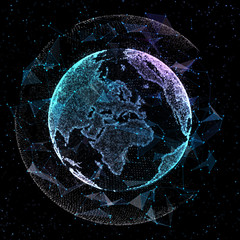 Point, line, surface composed of circular graphics, Global network connection,international meaning. 3d illustration