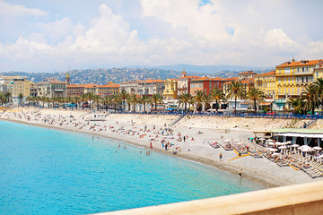 French Riviera, Nice, France, view of the beach, where people sunbathe