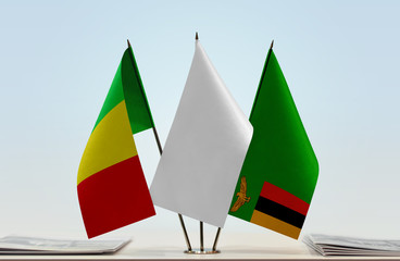 Flags of Mali and Zambia with a white flag in the middle