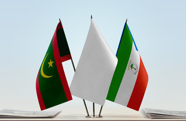 Flags of Mauritania and Equatorial Guinea with a white flag in the middle