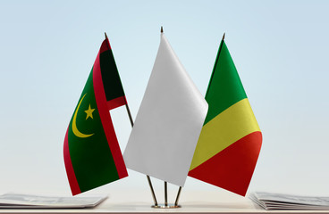 Flags of Mauritania and Republic of the Congo with a white flag in the middle