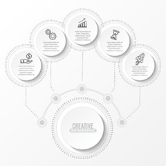 Vector infographic template with 3D paper label, integrated circles. Business concept with options. For content, diagram, flowchart, steps, parts, timeline infographics, workflow layout, chart