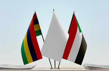 Flags of Mauritius and Sudan with a white flag in the middle