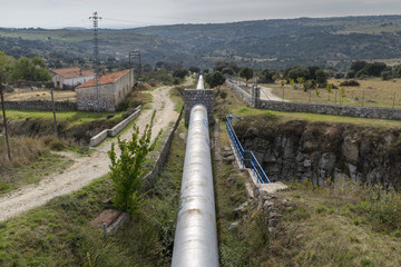 Water pipeline for drinking water supply to the Community of Madrid, Spain. Photo take in the municipality of Colmenar Viejo, on November 1, 2016