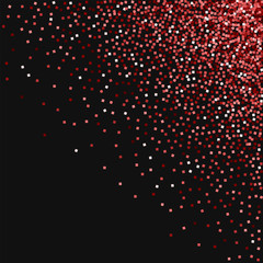 Red gold glitter. Scattered top right corner with red gold glitter on black background. Beauteous Vector illustration.