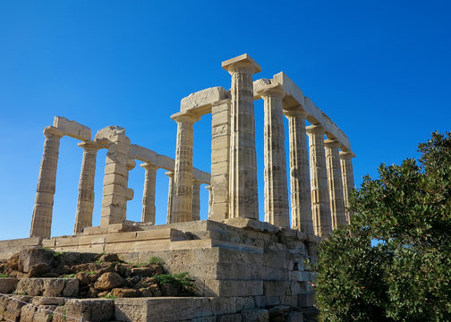 Ancient Temple of Poseidon in Capo Sunio in Attica Greece