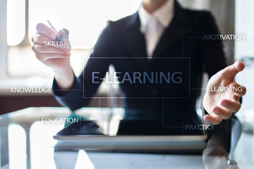 E-Learning on the virtual screen. Internet education concept.