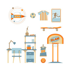 Boy Activity and Leisure Lifestyle Isolated Set